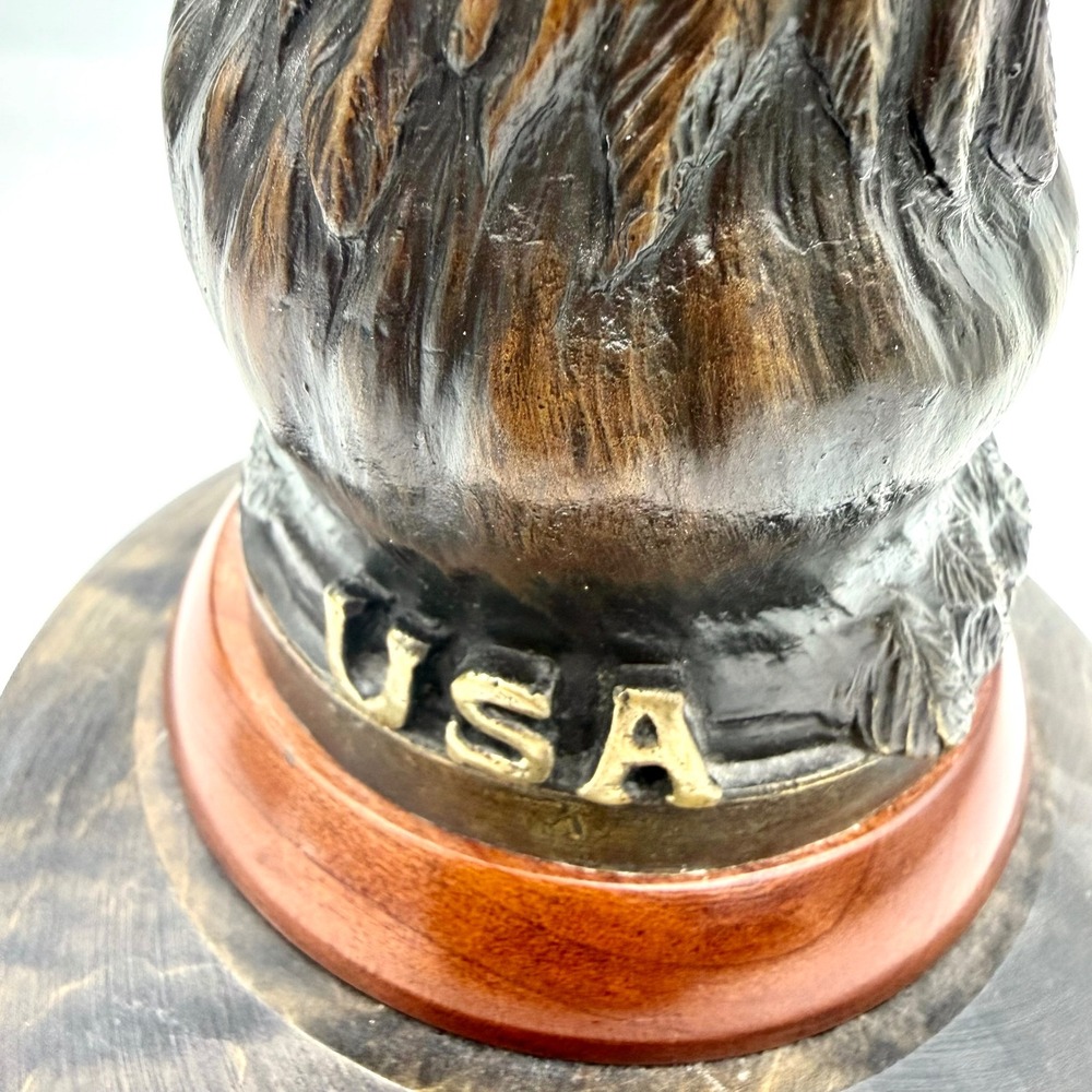 Heavy Cast Brass Bronze Bald Eagle Head Bust Sculpture USA Wood Base 8"‎ - Picture 3 of 16